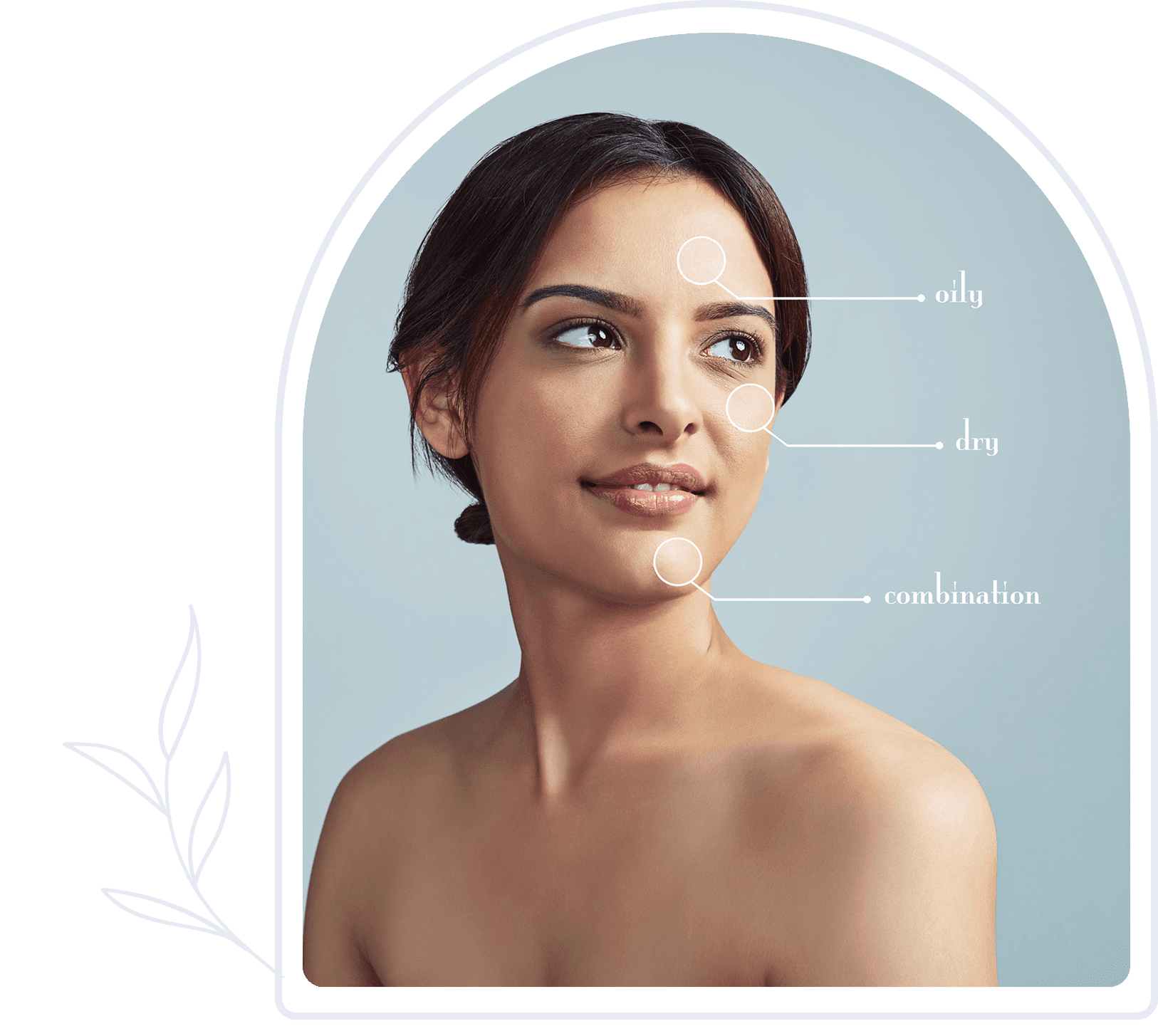 Skincare labels on woman's face