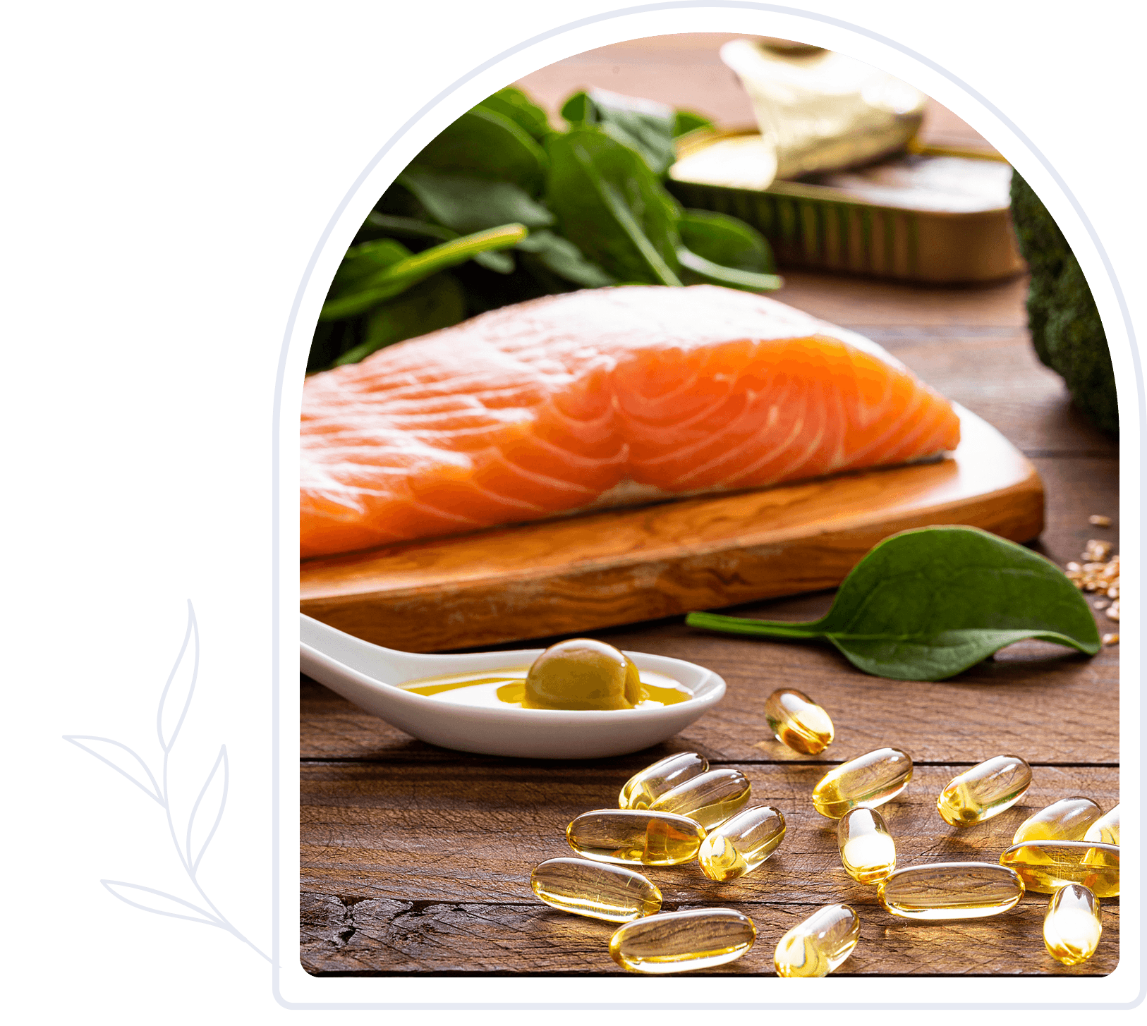 Fresh salmon fillet and supplements
