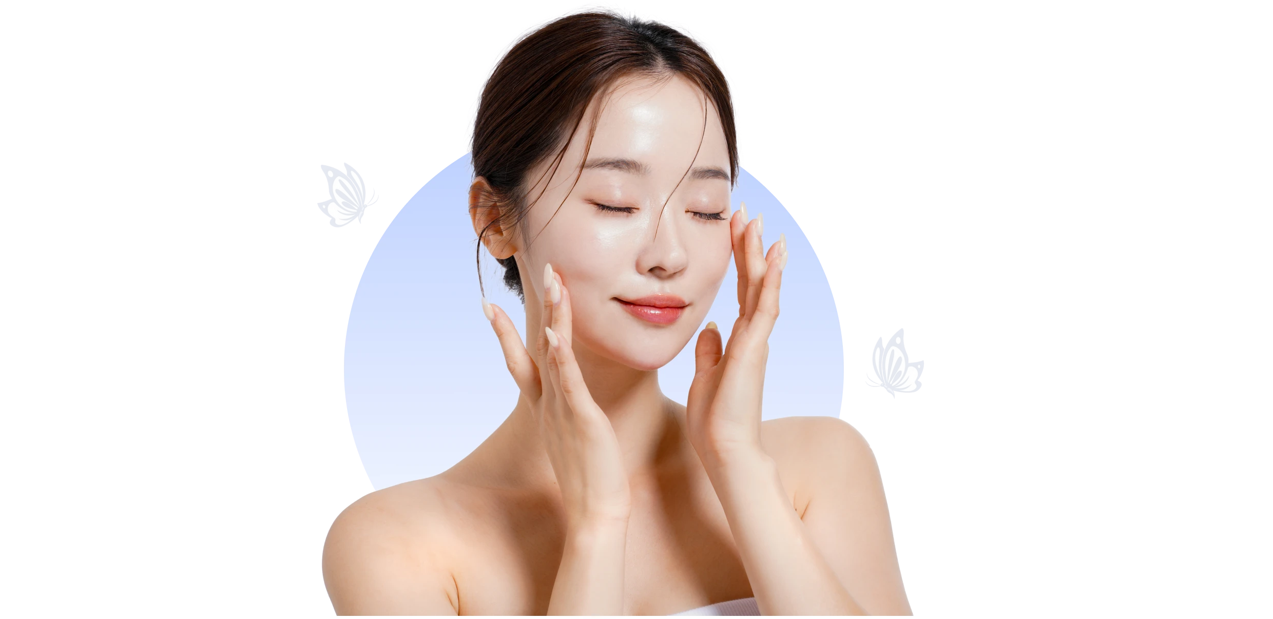 Woman applying skincare with eyes closed